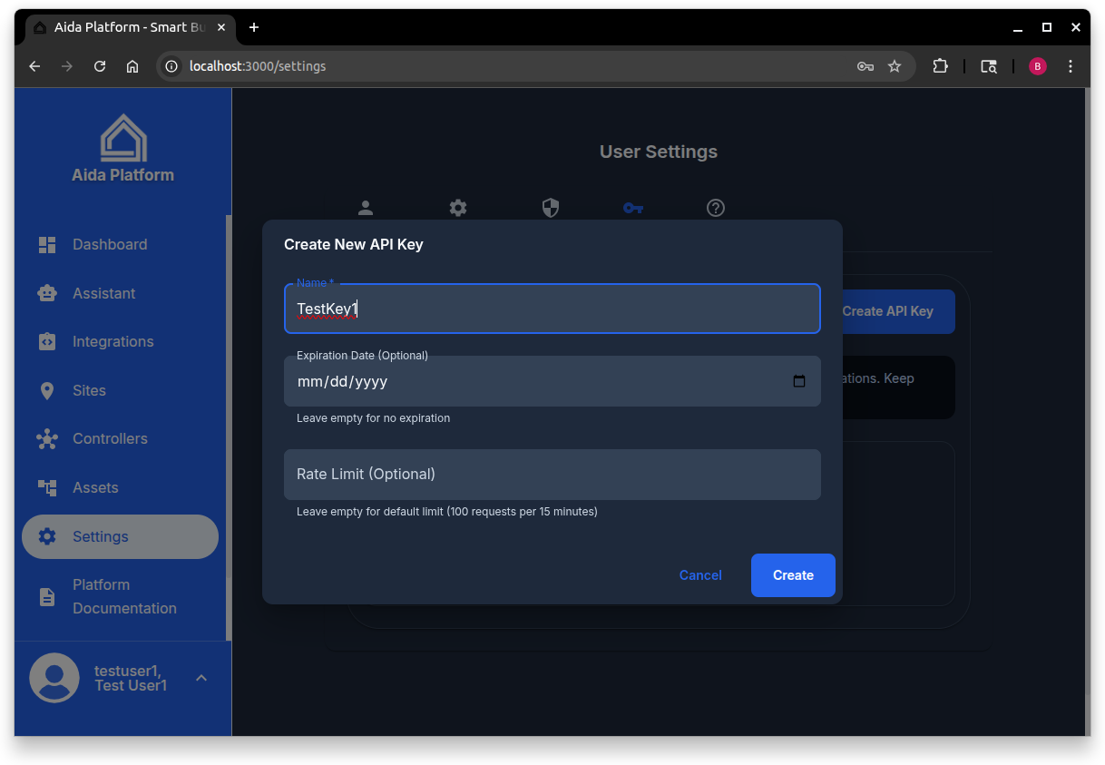 API Key Creation Form