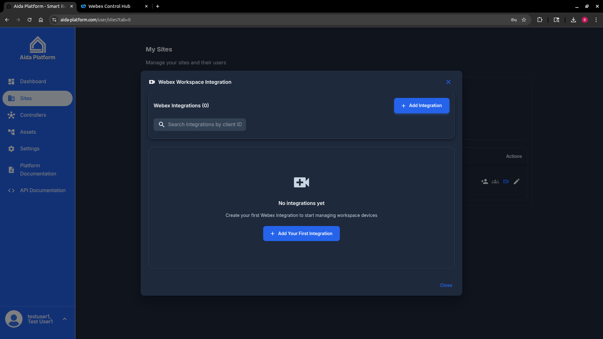 Add Integration Dialog