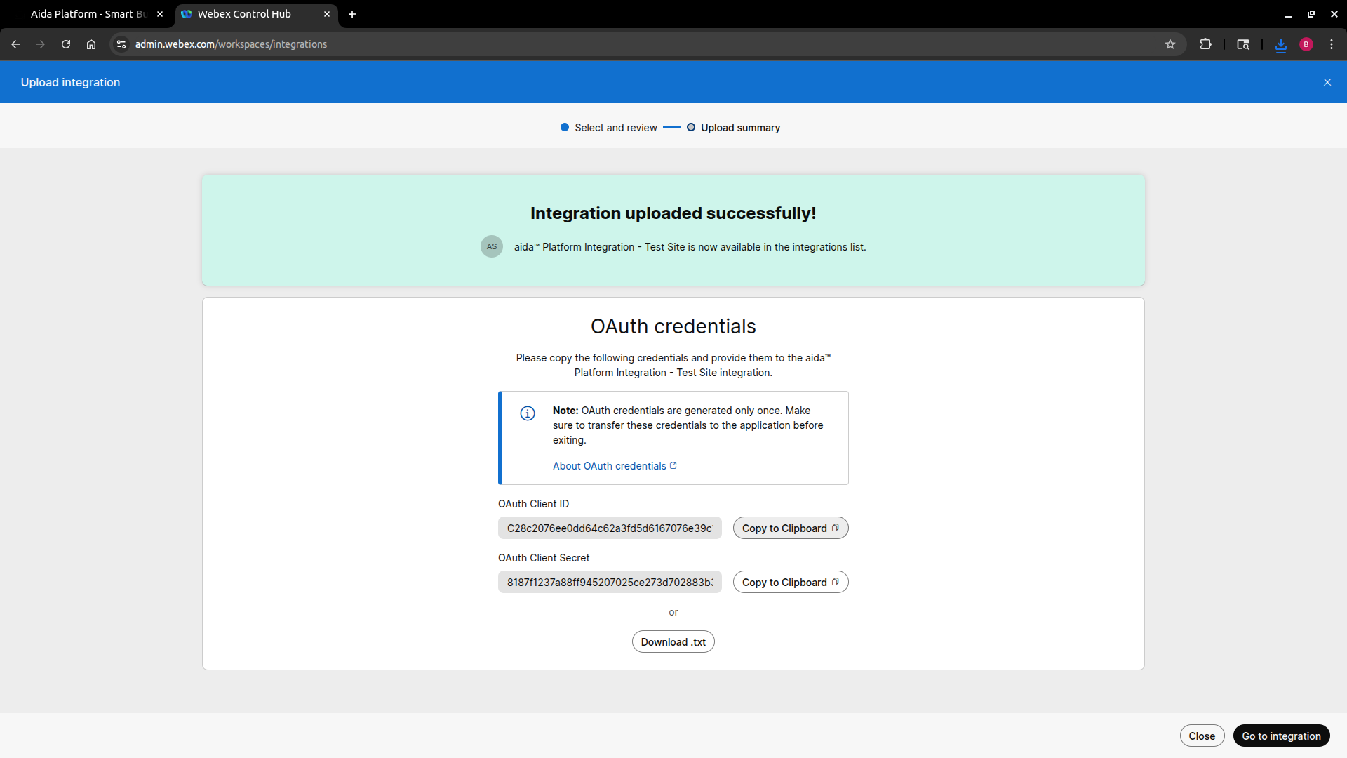 Integration Credentials