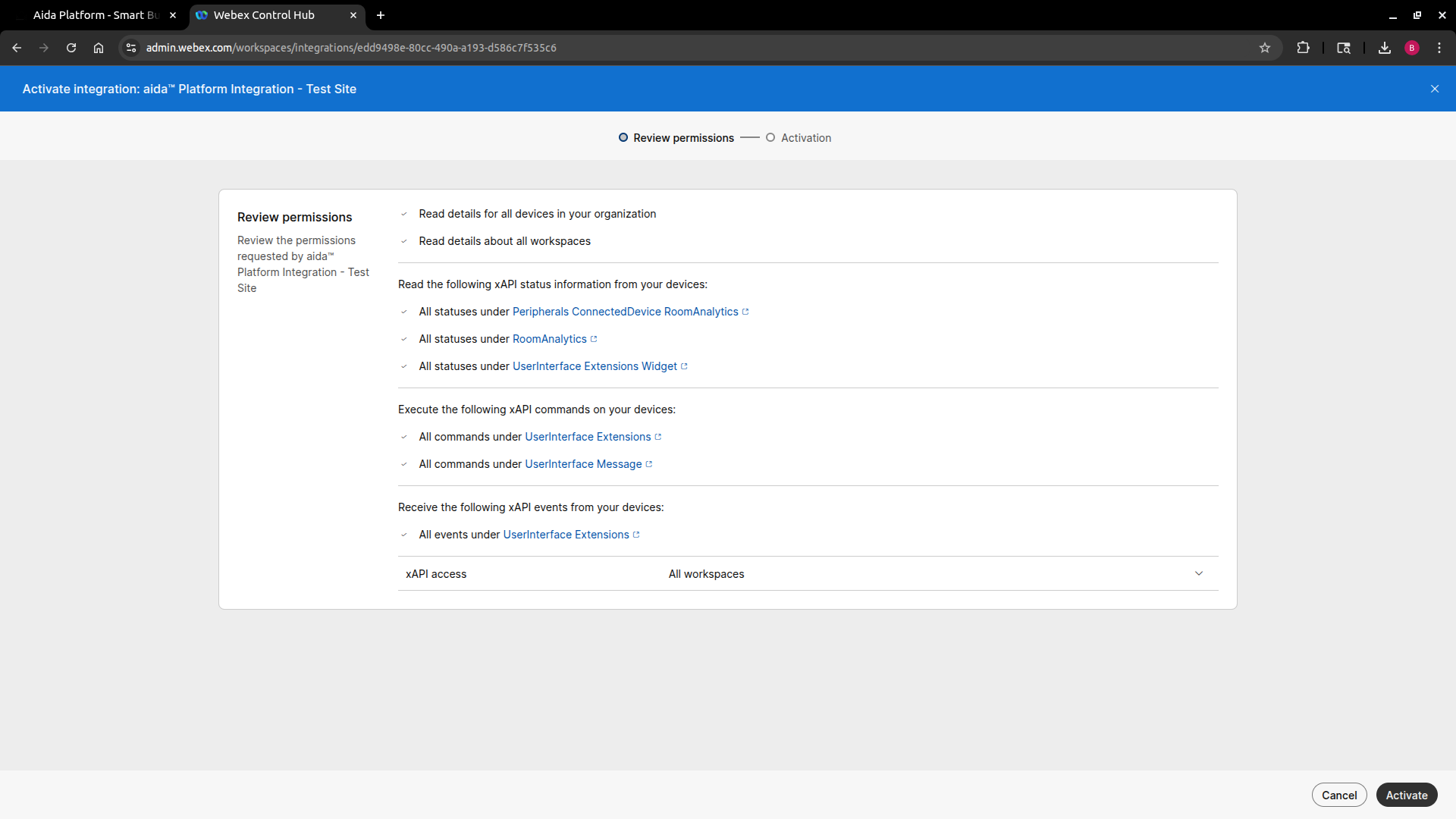 Activate Integration